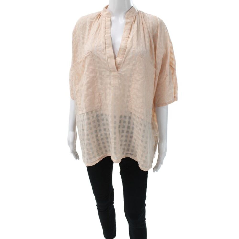 Two Women Pink V-Neck Check Tunic 3/4 Sleeve Pullover Size 0